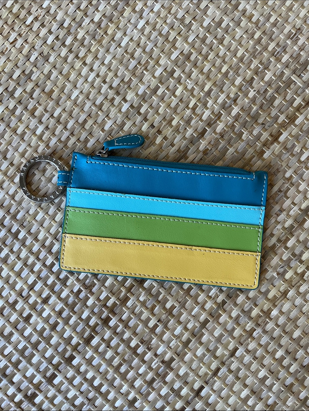 Baekgaard vintage Y2K leather card case stripe minimalist keychain blue wallet